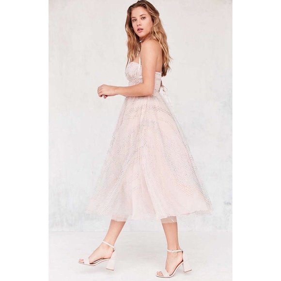 NEW Urban Outfitters Kimchi Blue Full Glitz Pink Midi Dress Size 0 Prom Z377-16 - Picture 1 of 6